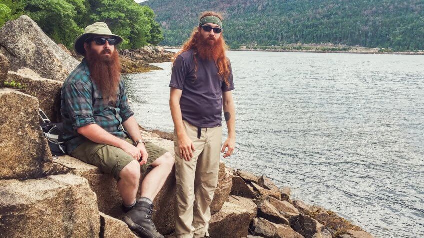 Long Hair Mountain Bearded Men, Acadia National Park Shore, Maine.