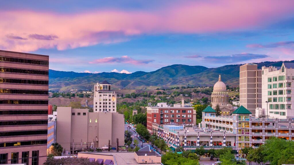 Center of Boise Idaho as seen from above at night.