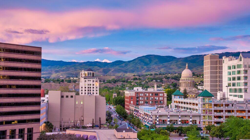 Center of Boise Idaho as seen from above at night.