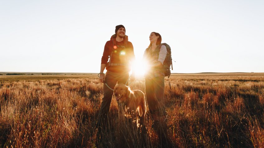 Couple hiking together in the wilderness.