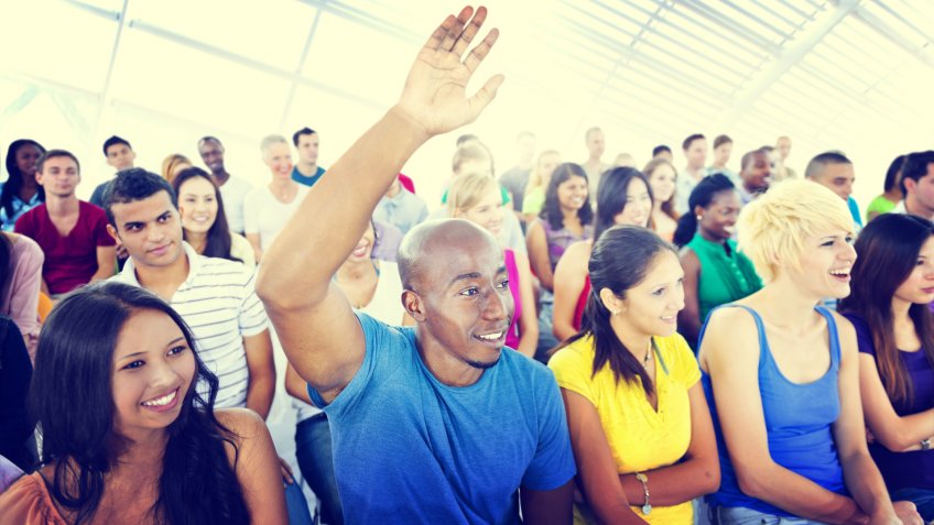 Group People Casual Learning Lecture Hand Raised Concept.