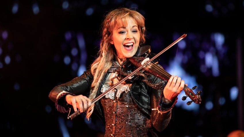 Clarkston, MI / USA - July 9, 2018: Lindsey Stirling, on tour with Evanescence, performs at DTE Energy Music Theatre.