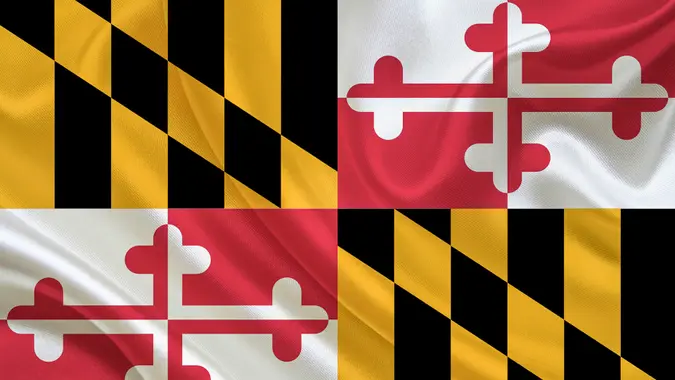 US State waving flag of Maryland.