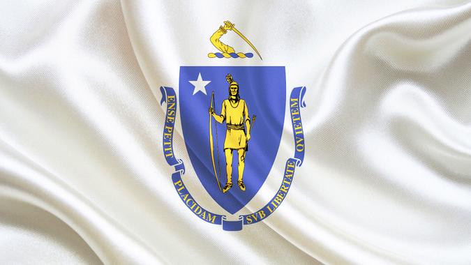 US State waving flag of Massachusetts.