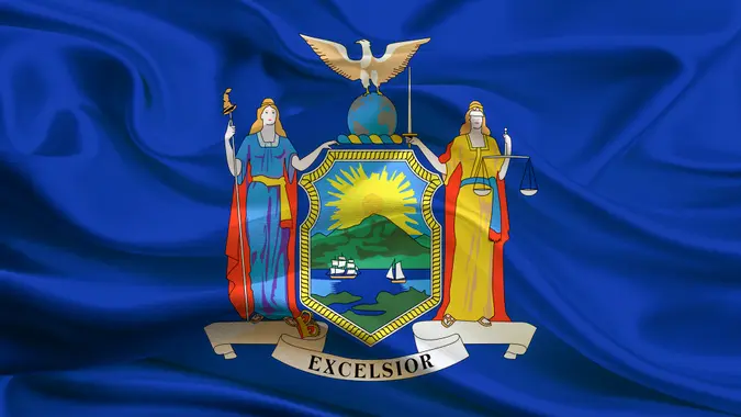 US State waving flag of New York.