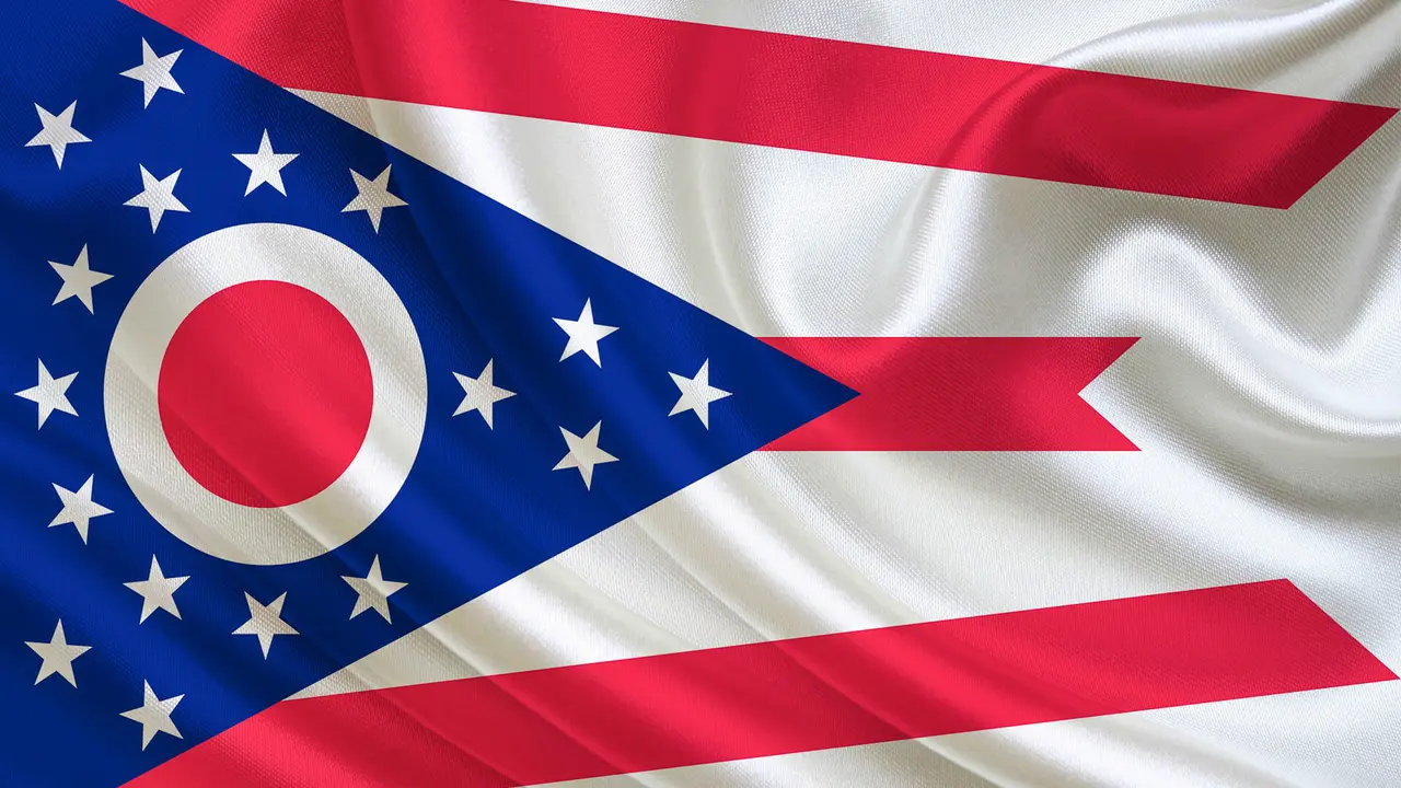 Waving Ohio State flag.