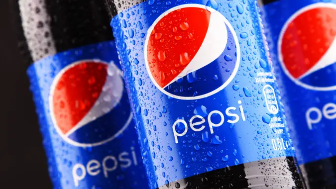 POZNAN, POLAND - MAR 1, 2018: Plastic bottles of Pepsi, a carbonated soft drink produced by PepsiCo.