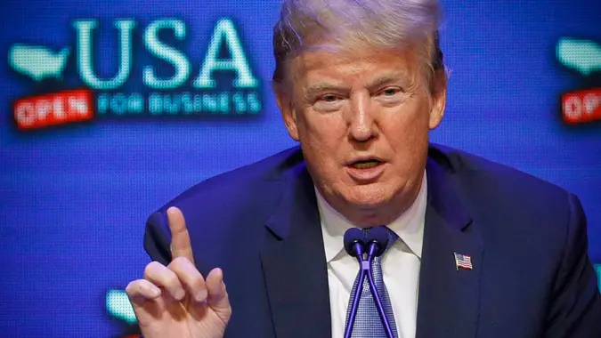 Photo by John Locher/AP/REX/ShutterstockPresident Donald Trump speaks at a roundtable discussion on tax reform, in Las VegasTrump, Las Vegas, USA - 23 Jun 2018.