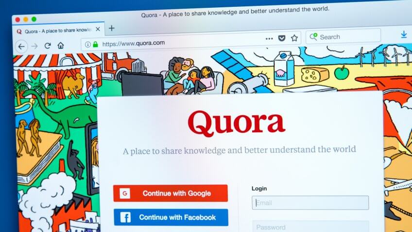 LONDON, UK - JANUARY 15TH 2018: The homepage of the official website for Quora - a question and answer website, on 15th January 2018.