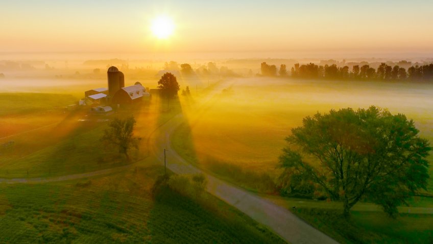 Wisconsin farm at sunrise