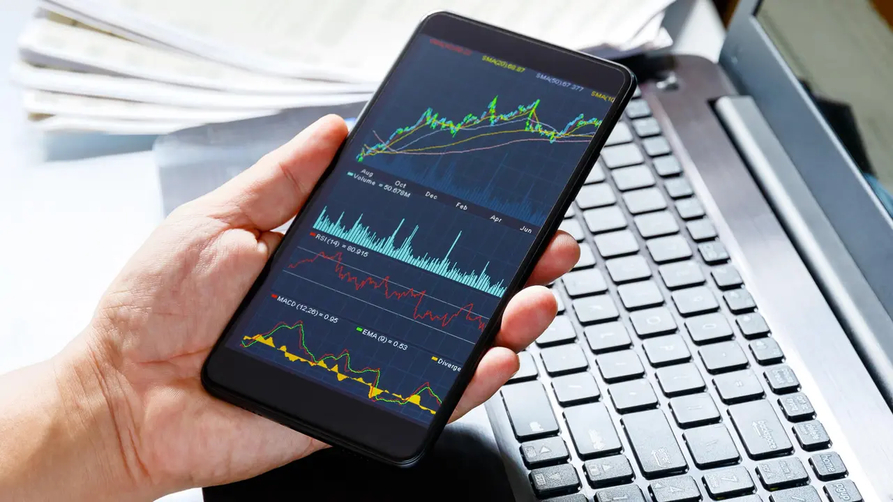Stock market data on moblie phone.