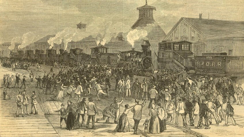 "Blockade of Engines at Martinsburg, West Virginia," an engraving on front cover of "Harper's Weekly, Journal of Civilization," Vol XXL, No.