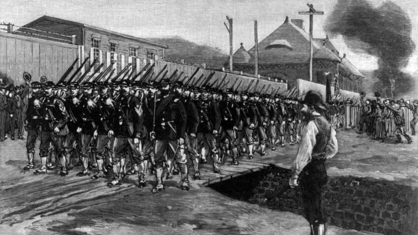 Title: The First Troops in Homestead.
