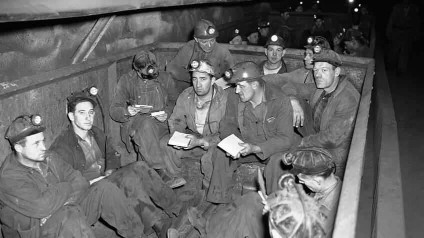 Mandatory Credit: Photo by CO/AP/REX/Shutterstock (6671655a)Soft coal mine workers going to work in the Willow Grove Mine of the Hanna Coal Company, near St.