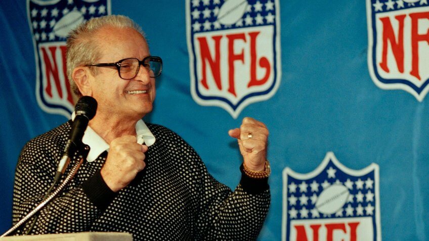 Mandatory Credit: Photo by Tim Boyle/AP/REX/Shutterstock (6034403b)Alex Spanos Alex Spanos, owner of the San Diego Chargers, celebrates, in Rosemont, Ill.