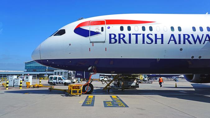 HEATHROW, ENGLAND -27 JUN 2018- View of airplanes from British Airways (BA) at London Heathrow Airport (LHR), the main airport in London.