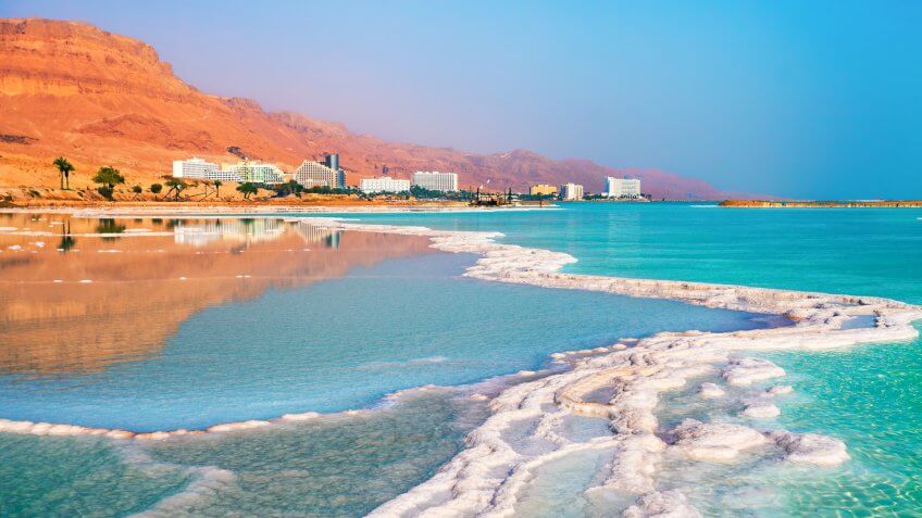 Dead sea salt shore.