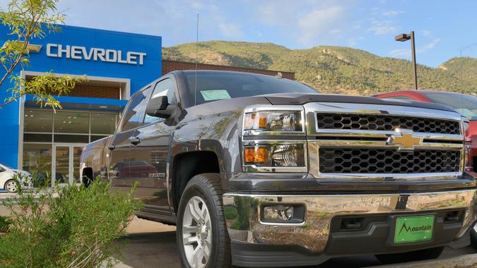 Glenwood Springs, Colorado, USA - August 30, 2013: Vehicles for sale at the Mountain Chevrolet dealership in Glenwood Springs.