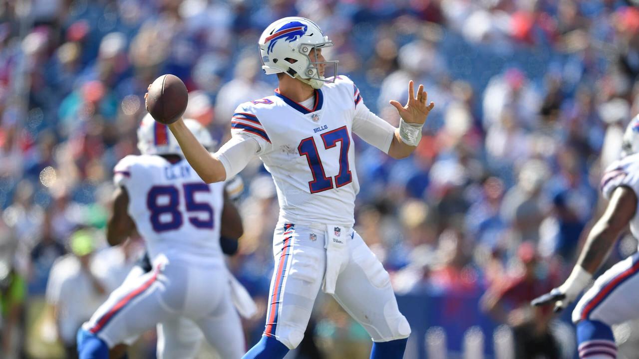 Mandatory Credit: Photo by Adrian Kraus/AP/REX/Shutterstock (9884251gj)Buffalo Bills quarterback Josh Allen looks to throw during the second half of an NFL football game against the Los Angeles Chargers, in Orchard Park, N.