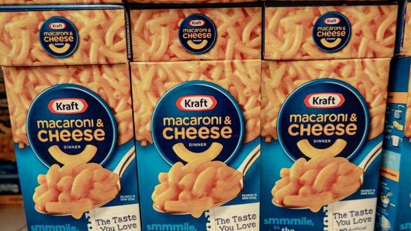 Laguna Hills, CA / USA - 08/19/2018: Kraft Macaroni and Cheese on Display in a Grocery Store.