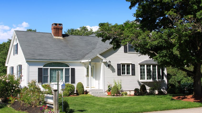 Ogunquit, ME, USA - June 29, 2010: Gorgeous White Clapboard House, Ogunquit, Maine, New England, USA.