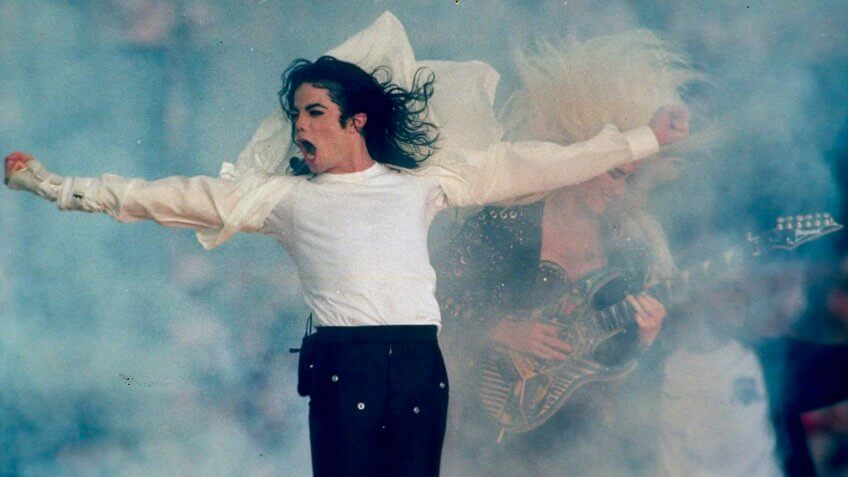 Michael Jackson performs during the halftime show at the Super Bowl XXVII in Pasadena, Calif.