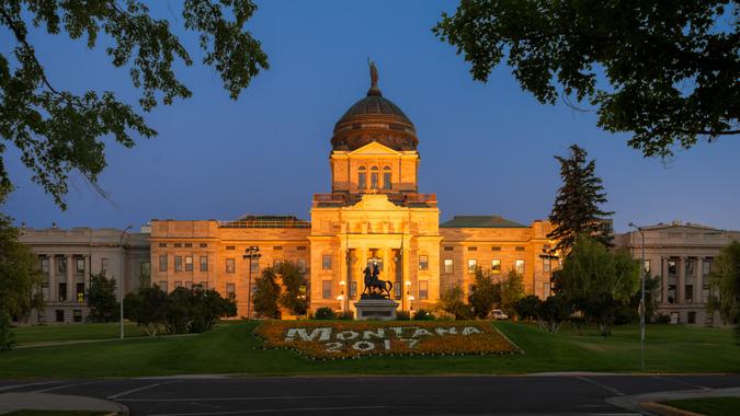 HELENA, MONTANA - JULY 19: Montana State Capitol at 1301 E 6th Avenue on July 19, 2017 in Helena, Montana.