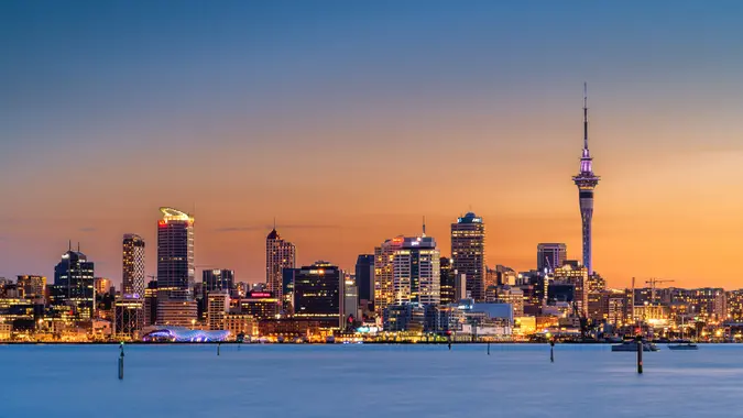 Auckland City at sunset.