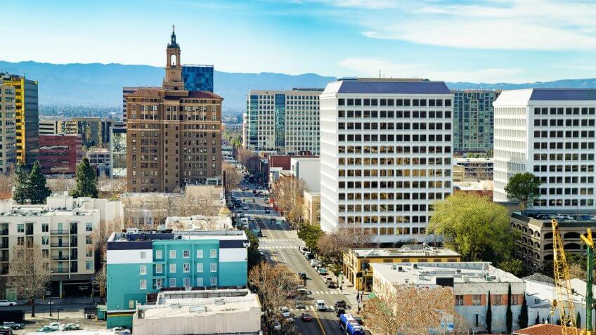 San Jose California elevated Santa Clara street view.