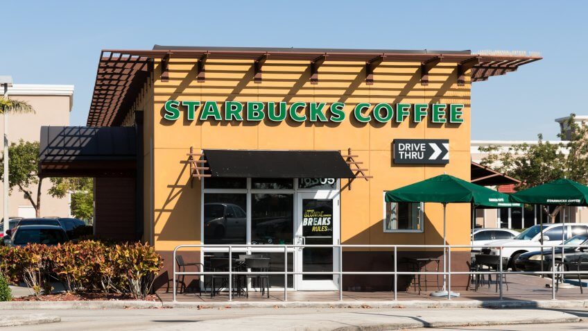 MIAMI - January 13, 2018: Starbucks Coffee is an American chain of coffee shops, founded in Seattle.
