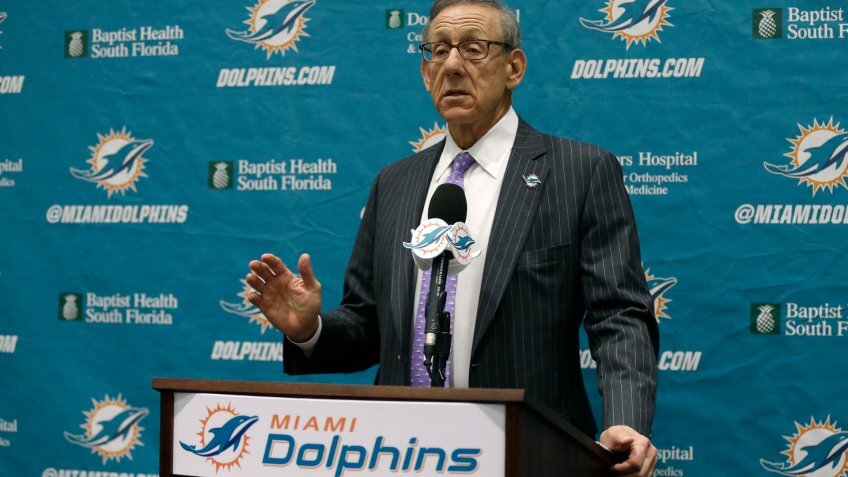 Mandatory Credit: Photo by Lynne Sladky/AP/REX/Shutterstock (6787057e)Stephen Ross Miami Dolphins football team owner Stephen Ross speaks before introducing Dennis Hickey as the new general manger during a news conference, in Davie, FlaDolphins GM Football, Davie.