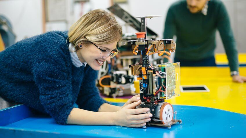 female engineer with robotics
