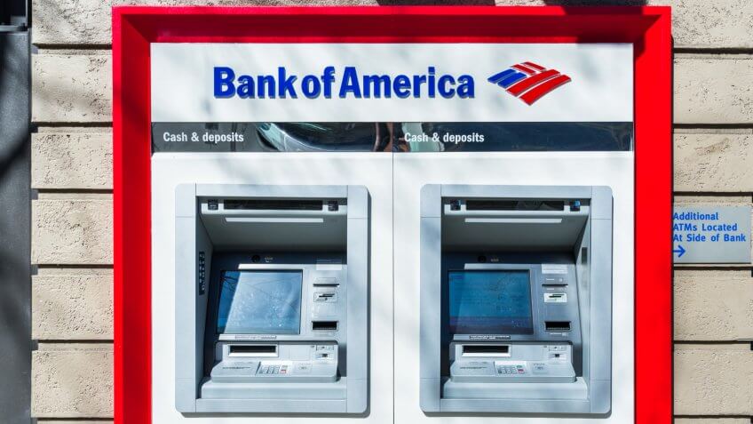 February 21, 2018 San Jose / CA / USA - Bank of America ATM's located at one of the bank's branches, San Francisco bay area - Image