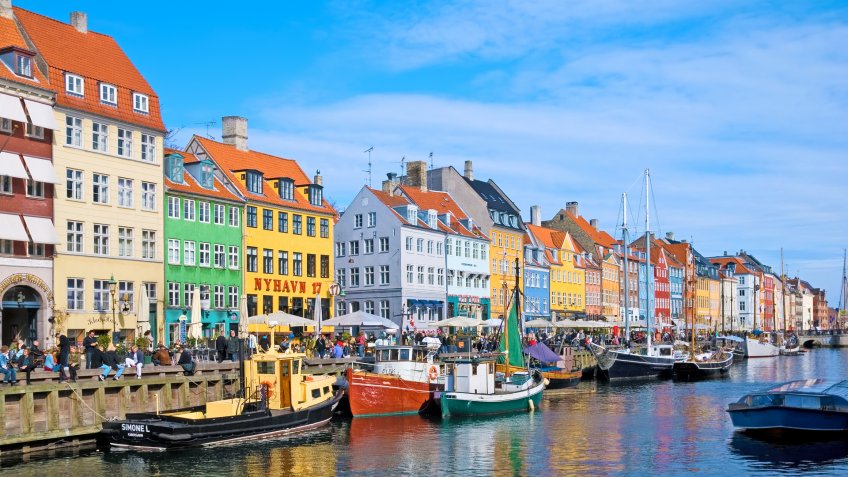 COPENHAGEN, DENMARK - APRIL 13, 2010: Colorful facades along Nyhavn.