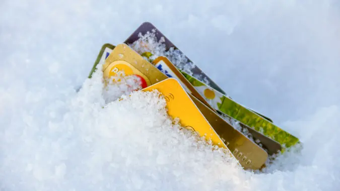 Credit Cards buried in snow