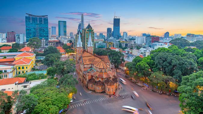 Aerial view of Notre-Dame Cathedral Basilica of Saigon Aerial view of Notre-Dame Cathedral Basilica.