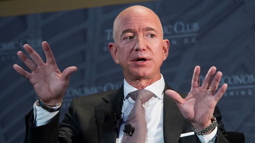 Mandatory Credit: Photo by Cliff Owen/AP/REX/Shutterstock (9881740g)Jeff Bezos, Amazon founder and CEO, speaks at The Economic Club of Washington's Milestone Celebration in Washington, .