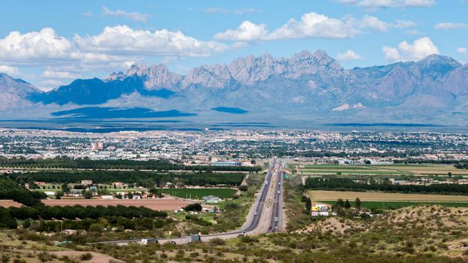 Scenic View of Las Cruces, New Mexico This scenic view shows the city of Las Cruces, New Mexico and the distant Organ Mountains.