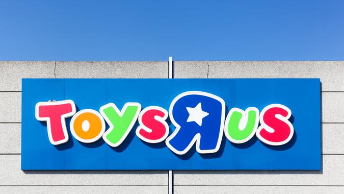 Odense, Denmark - April 2, 2017: Logo of the brand Toys r us.