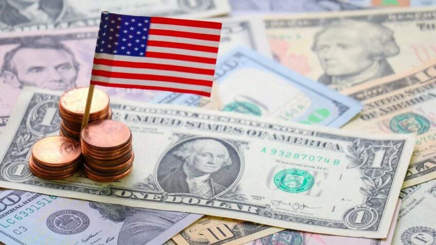 US flag sign and Dollar cash