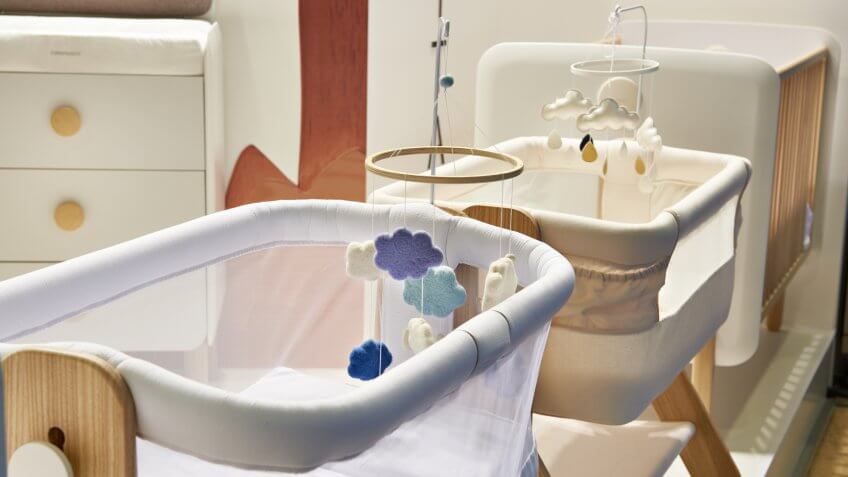 Baby cradle and crib in store.