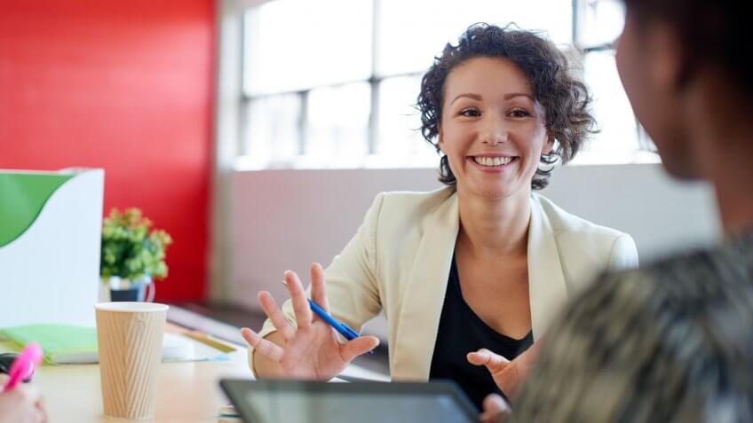 Candid picture of a business team collaborating.