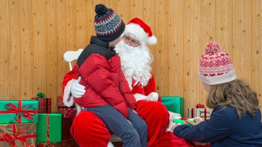 kid sitting on Santa Claus lap