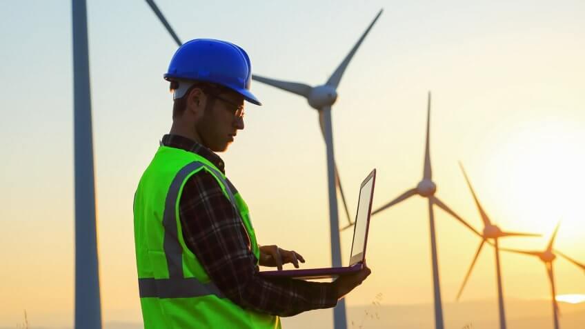 Windmills and engineer.