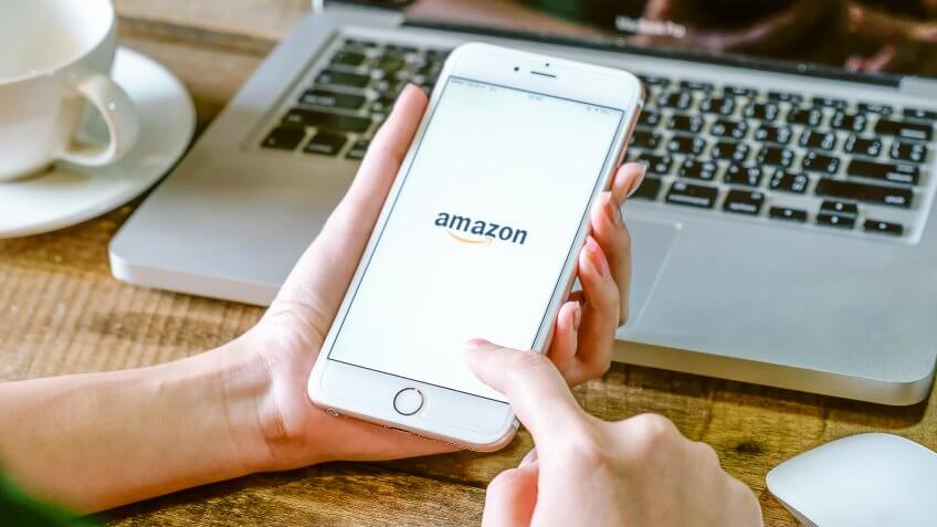 CHIANG MAI,THAILAND, FBE 11 2016 : iPhone 6s plus showing AMAZON app on screen Amazon.