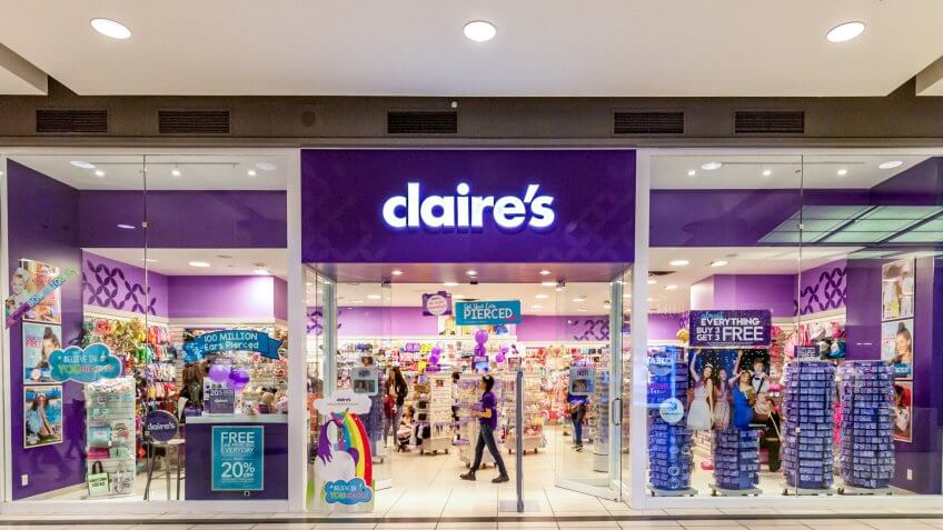 Toronto, Canada - February 7, 2018: Claire's storefront in the Eaton Centre shopping mall in Toronto.