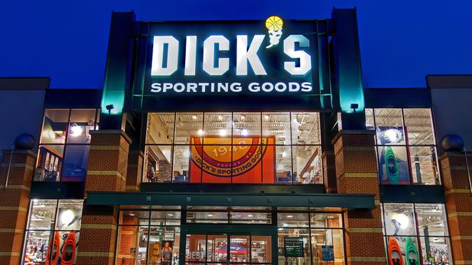 HDR image, Dick's Sporting Goods retail store entrance, twilight view - Saugus, Massachusetts USA - September 11, 2017.