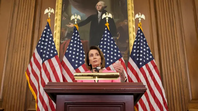 Mandatory Credit: Photo by MICHAEL REYNOLDS/EPA-EFE/REX/Shutterstock (9970317b)House Minority Leader Nancy Pelosi holds a news conference on the results of the 2018 midterm general election, on Capitol Hill in Washington, DC, USA, 07 November 2018.