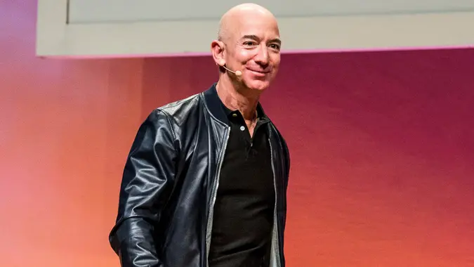 Jeff Bezos seen on day two of Summit LA17 in Downtown Los Angeles's Historic Broadway Theater District