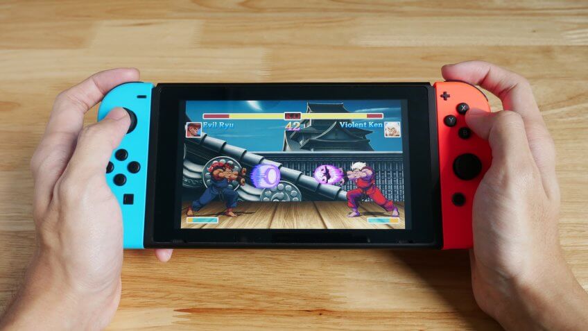 Bangkok, Thailand - June 27, 2017 : Nintendo Switch showing its screen with Ultra Street Fighter game.